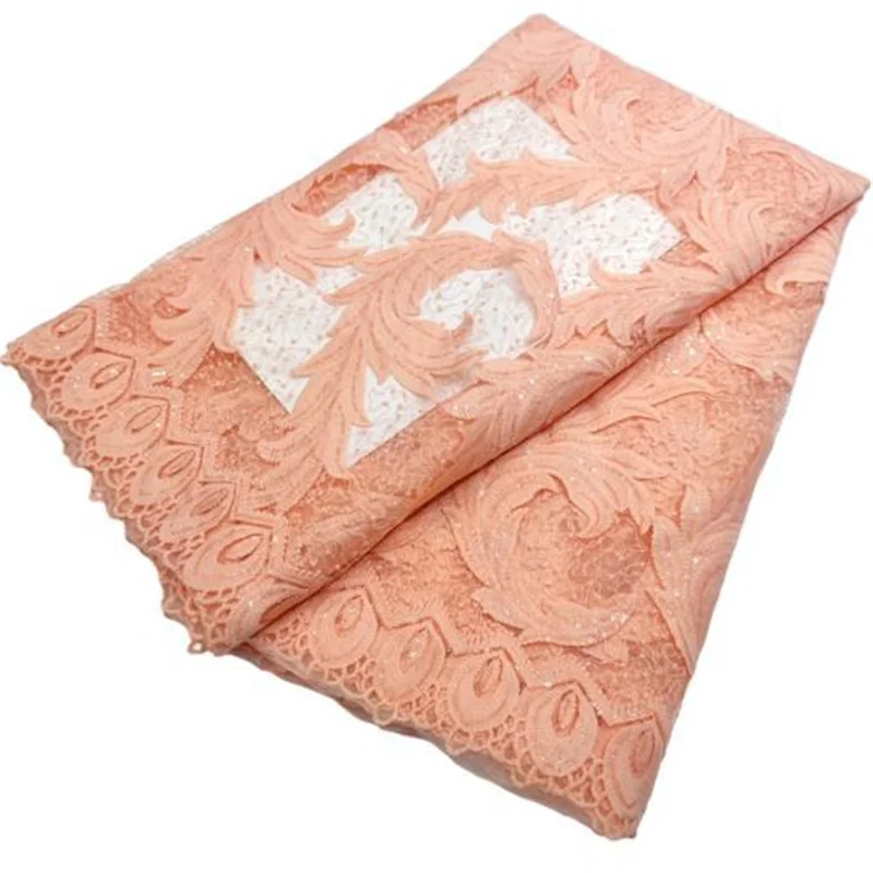 

Pink Latest White African Sequin Lace Fabric Embroidery French Mesh Lace Fabric With Sequins Nigerian Tulle Lace For Party