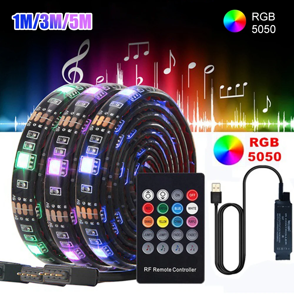 

1/3/5M Voice Control LED Strip SMD 5050 Festoon LED Light Bluetooth Controller Rgb luz led Upgraded Led Tape 5V Light Band luces