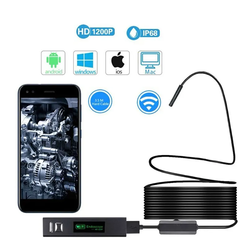 

1200P Wireless Endoscope 2.0MP HD WiFi Borescope Inspection Camera IP68 Waterproof Snake Camera for Android & IOS Endoscope