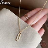 925 sterling silver pav%c3%a9 crystal geometric pendant women plating 14k gold shiny chain necklace temperament fashion girl jewelry