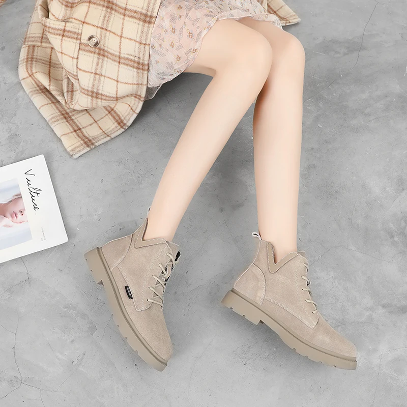 Женские замшевые ботинки на шнуровке черные повседневные ботильоны из коровьей