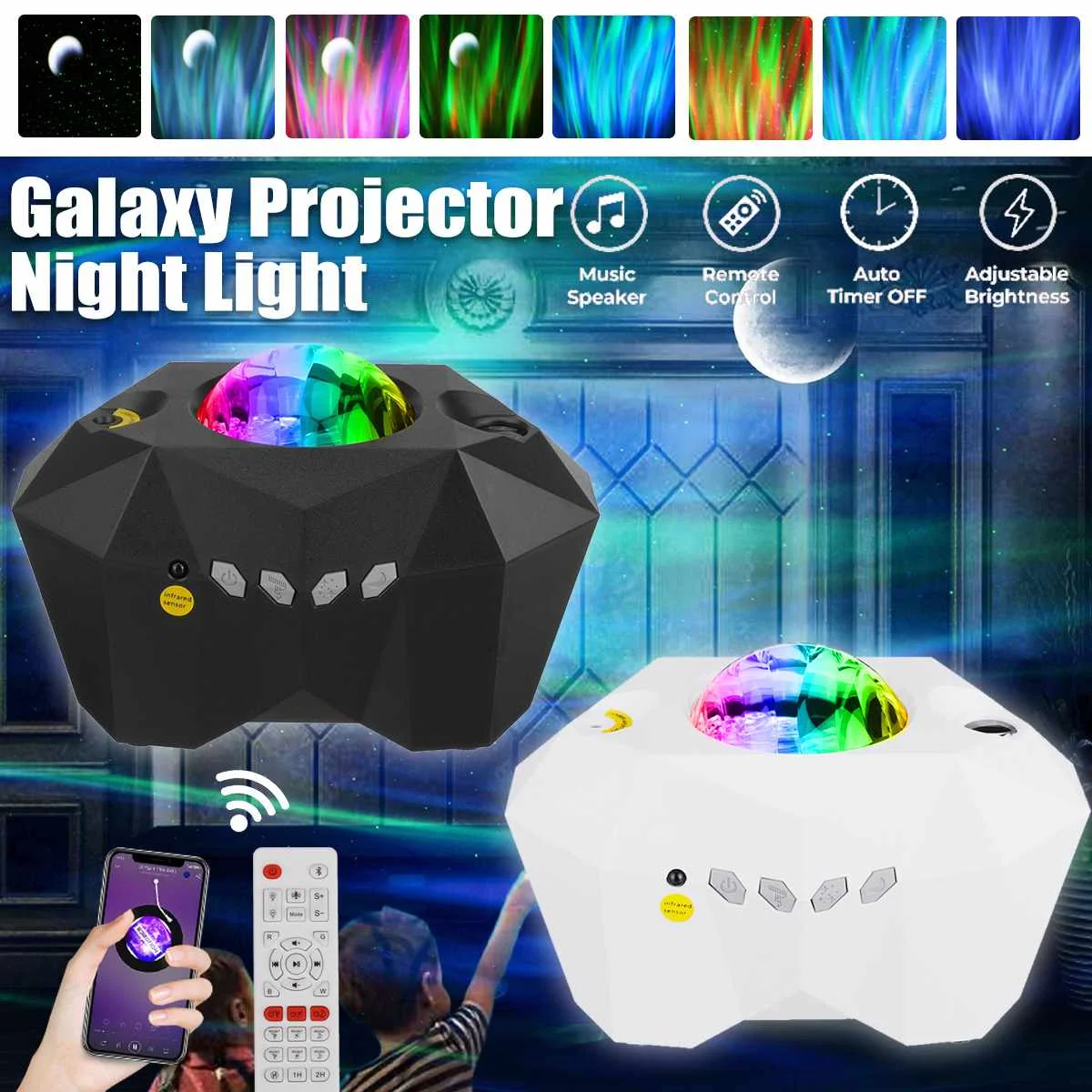

Лазерный проектор Aurora Star Lights, галактика, звездное небо, океанская волна, Ночной светильник, красочный туманность, Лунная лампа, Bluetooth-совмест...