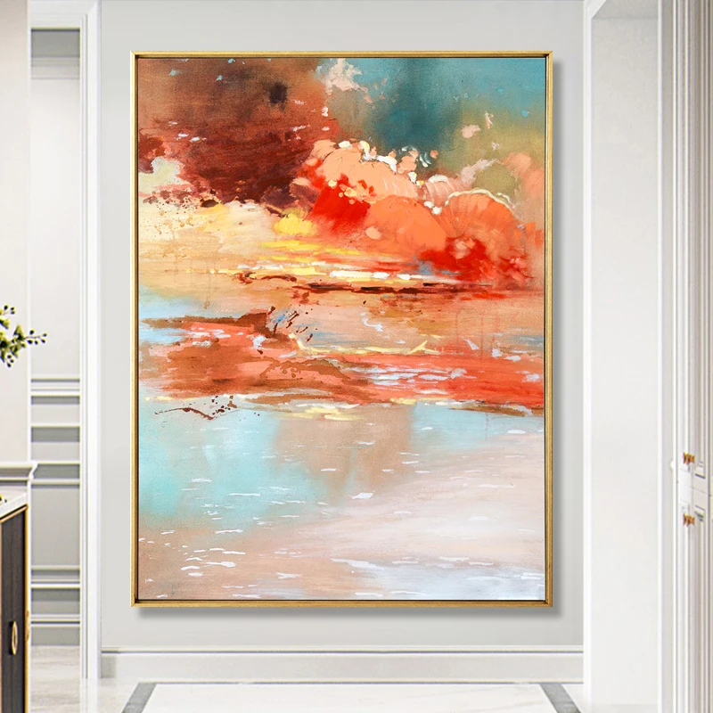 

100% Hand Painted Abstract Sunset Art Oil Painting On Canvas Wall Art Frameless Picture Decoration For Live Room Home Decor Gift