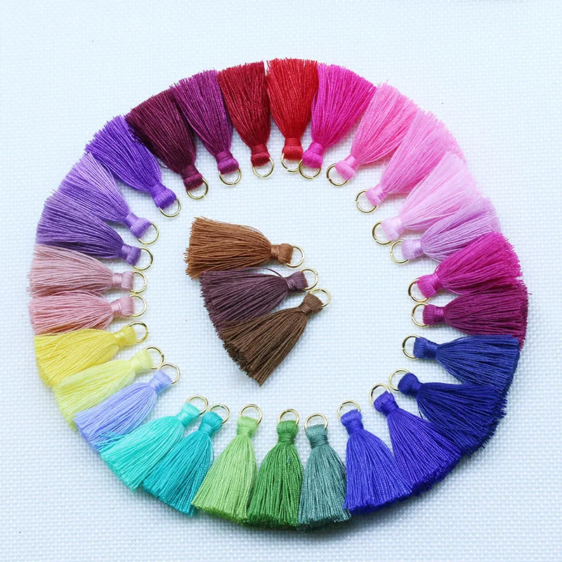 

10pcs 3.5cm Polyester Cotton Mini Metal Gold Ring Tassel Trim DIY Hanging Ring Fringe Tassels for DIY Earring Jewelry Making