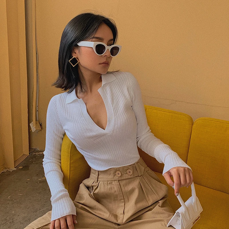 2019 новая мода повседневная женская одежда сексуальный v-образный вырез Высокая