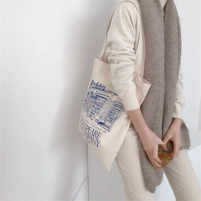 Холщовая Сумка на плечо для женщин дамская сумочка покупок из хлопчатобумажной