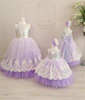 white lace purple mother daughter dresses bow back mother daughter celebrity party matching dresses gowns custom