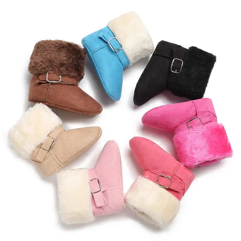 Зимние теплые пушистые ботиночки для новорожденных домашние цветные мягкие