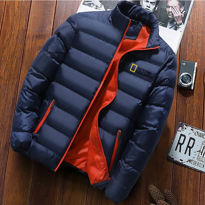 

New Men Down Jackets for National Geographic Magazine Harajuku Style Print Peripheral Men Clothes Tops Winter Jacket Men