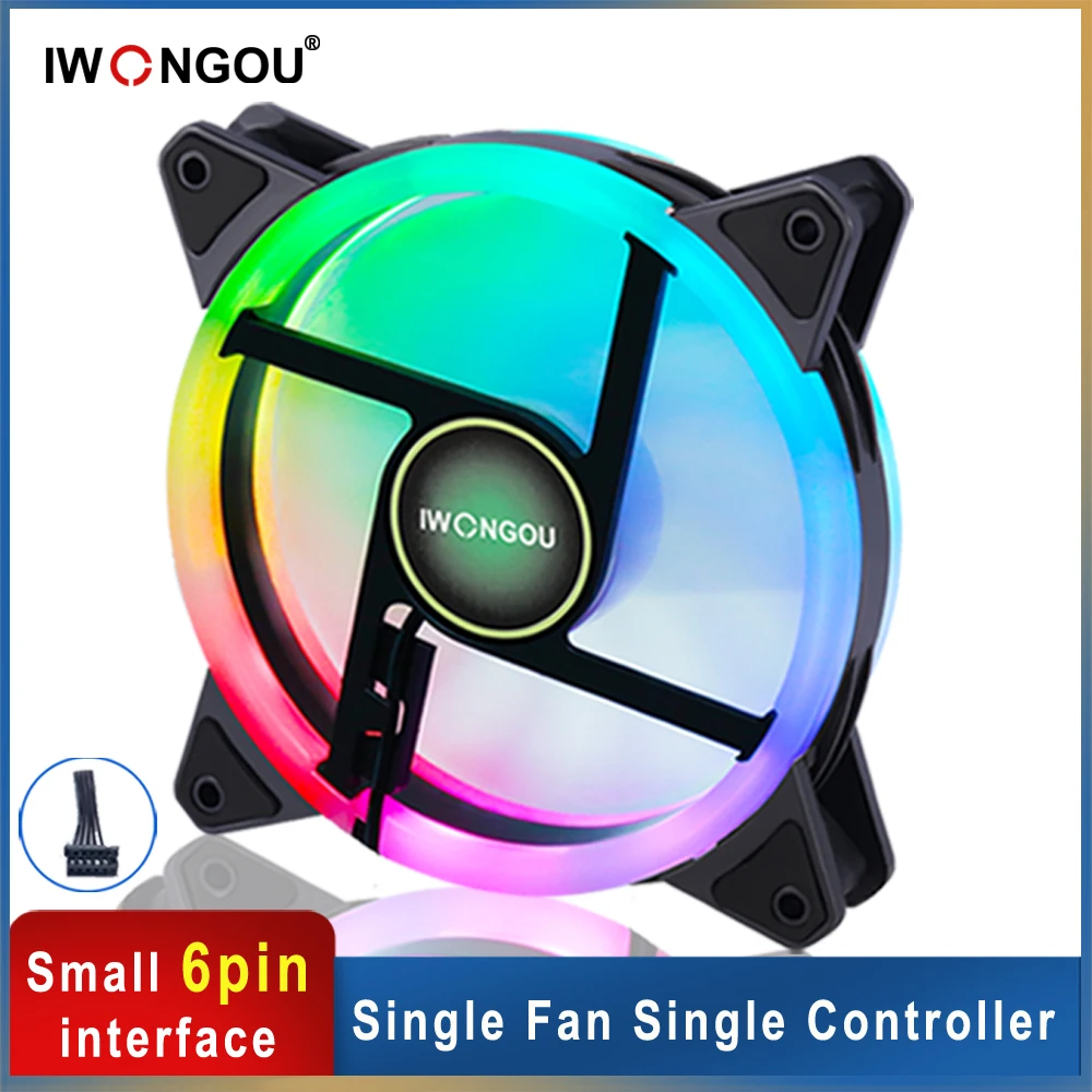 

Вентилятор IWONGOU 12025 Aurora PC для чехла компьютера, 12 см, светящаяся светодиодная цветная лампа, бесшумная, крутая, RGB охлаждение