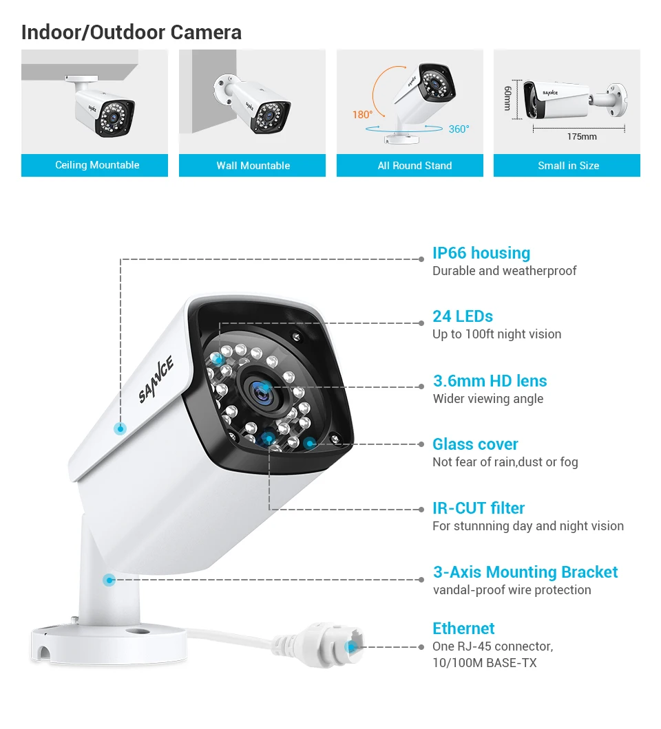 SANNCE 1080P XPOE комплект видеонаблюдения 4CH NVR cctv камера системы 4 шт. 2,0 МП 1920*1080 Всепогодная CCTV ip-камера безопасности