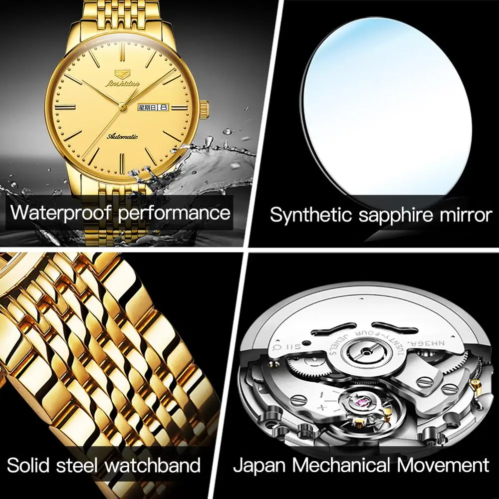 

Men's automatic mechanical wristwatch top brand tungsten steel watchband waterproof luxury double calendar business male clock