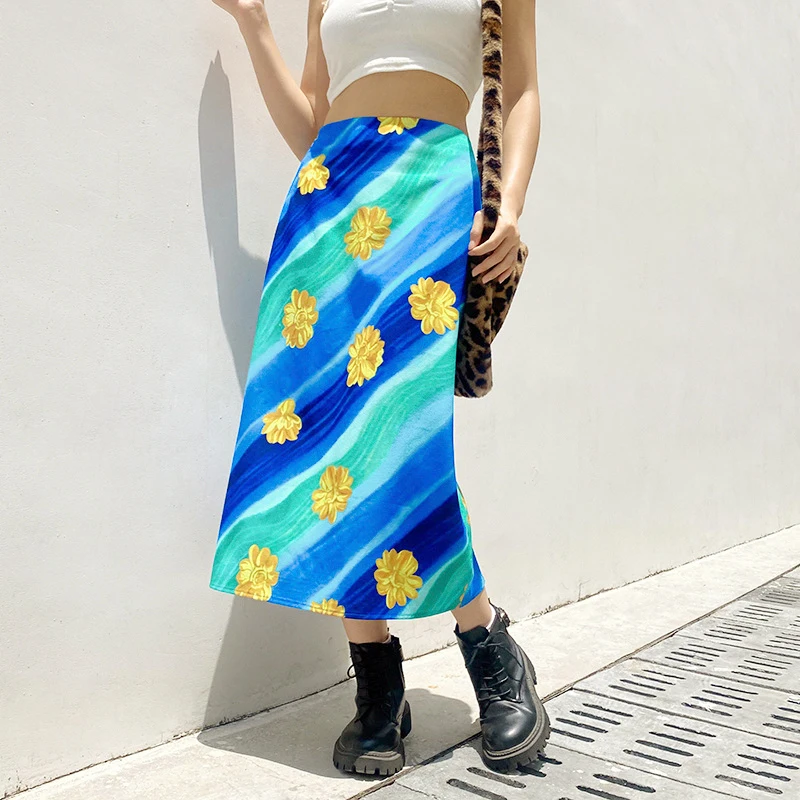 

Летняя юбка с принтом женское платье-трапеция Мода Y2K юбки Harajuku миди в полоску свободного покроя с высокой талией, вечерние уличная облегающ...