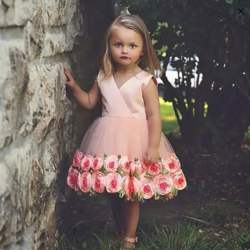 

Rose Flower Dress Princess Kids Girls Dress Sleeveless Baby Party Pageant Wedding Bridesmaid Bow Dresses Clothing