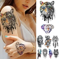 waterproof temporary tattoo sticker geometric tiger lion wolf fox flash tattoos dragon body art arm fake sleeve tatoo women men