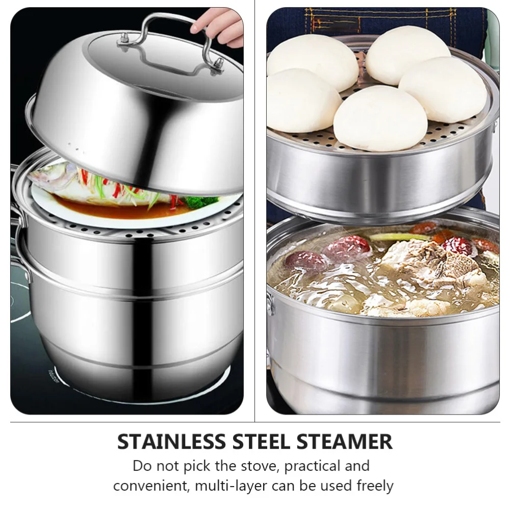 

1 Pc Multipurpose Durable Steamer Pot Wear-resistant Three-layer Pot (Silver)