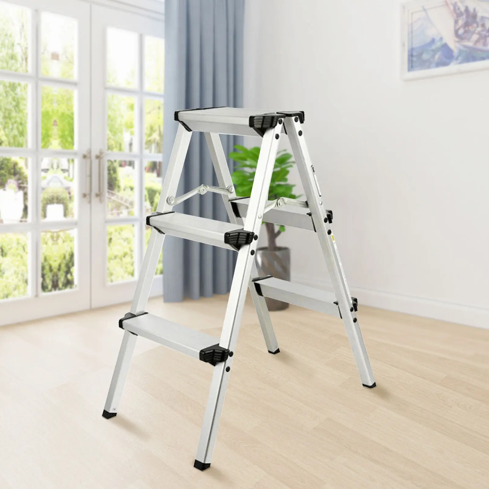 

Samger 3 Step Aluminum Ladder Folding Step Stool Ladde Loadable Up 330LB/ 150kg For Household Industry Workshop Ladder