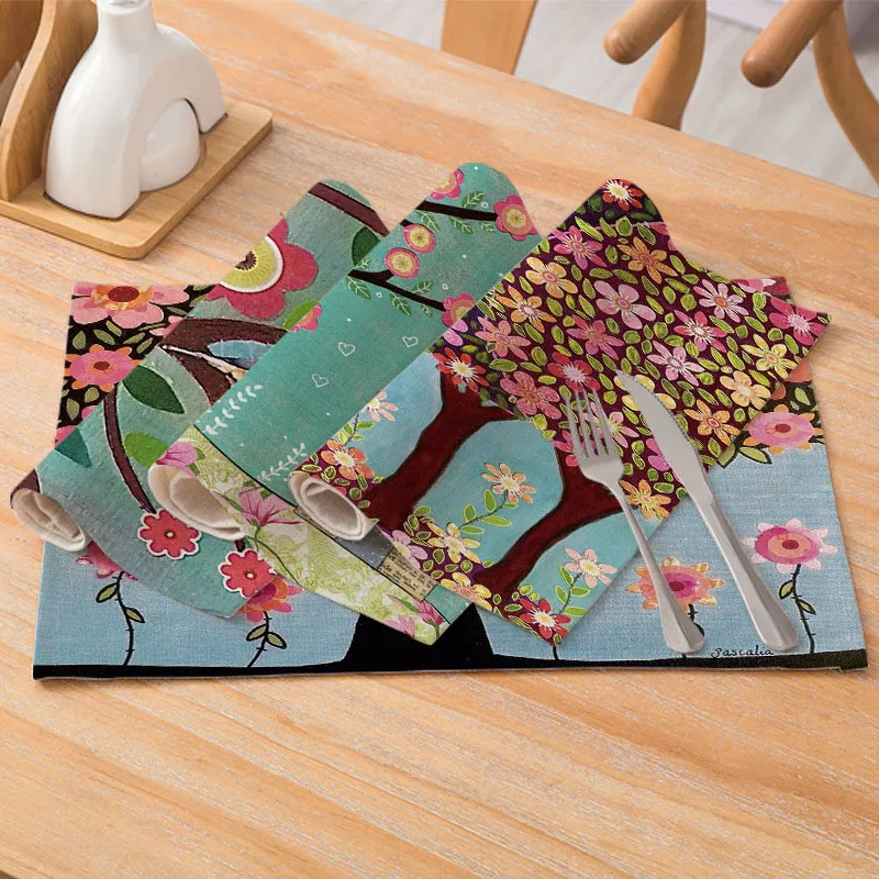 

Placemats for Table Flower Tree Printed Waterproof Coasters Tableware Mat Mordern Kitchen Dinning Party Home Decor 30*40cm 1Pc