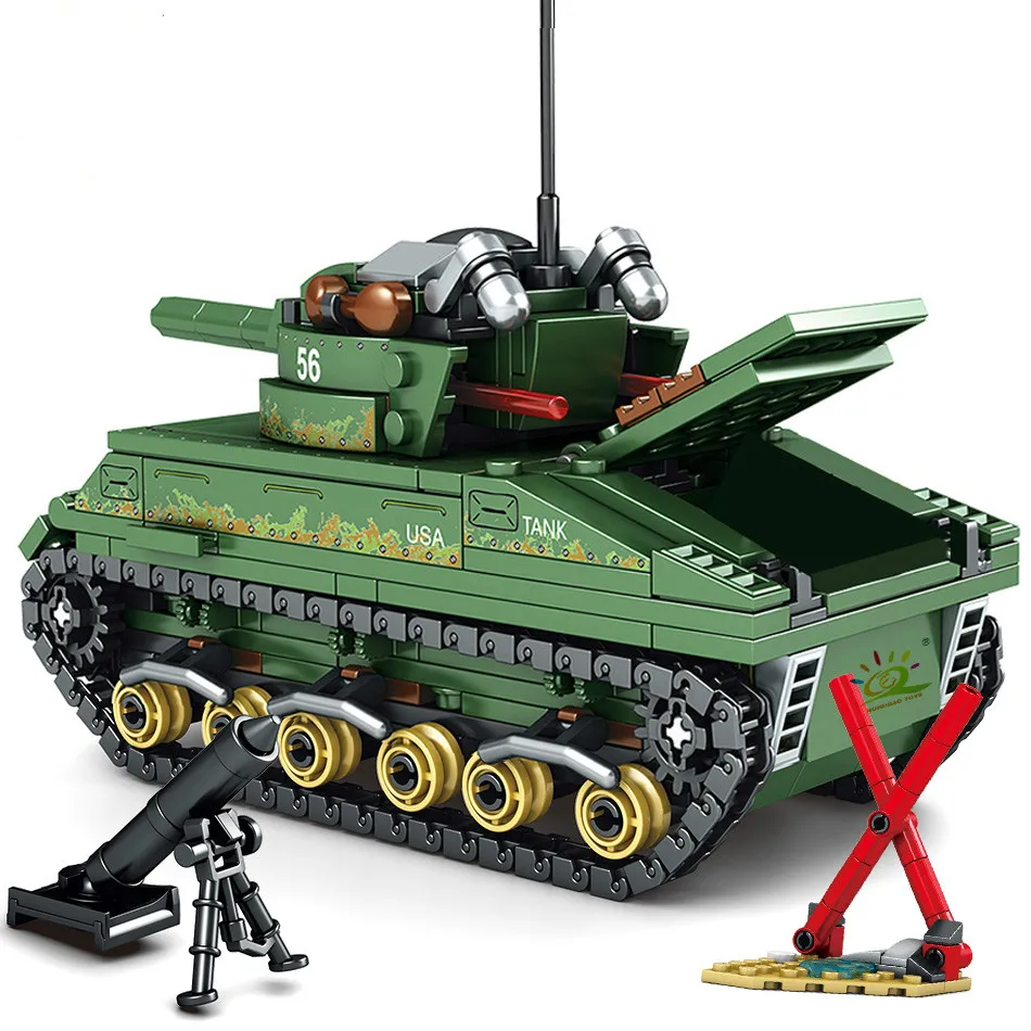 437 шт. WW2 US M4 Sherman танки строительные блоки Legoing армейский солдат военная модель