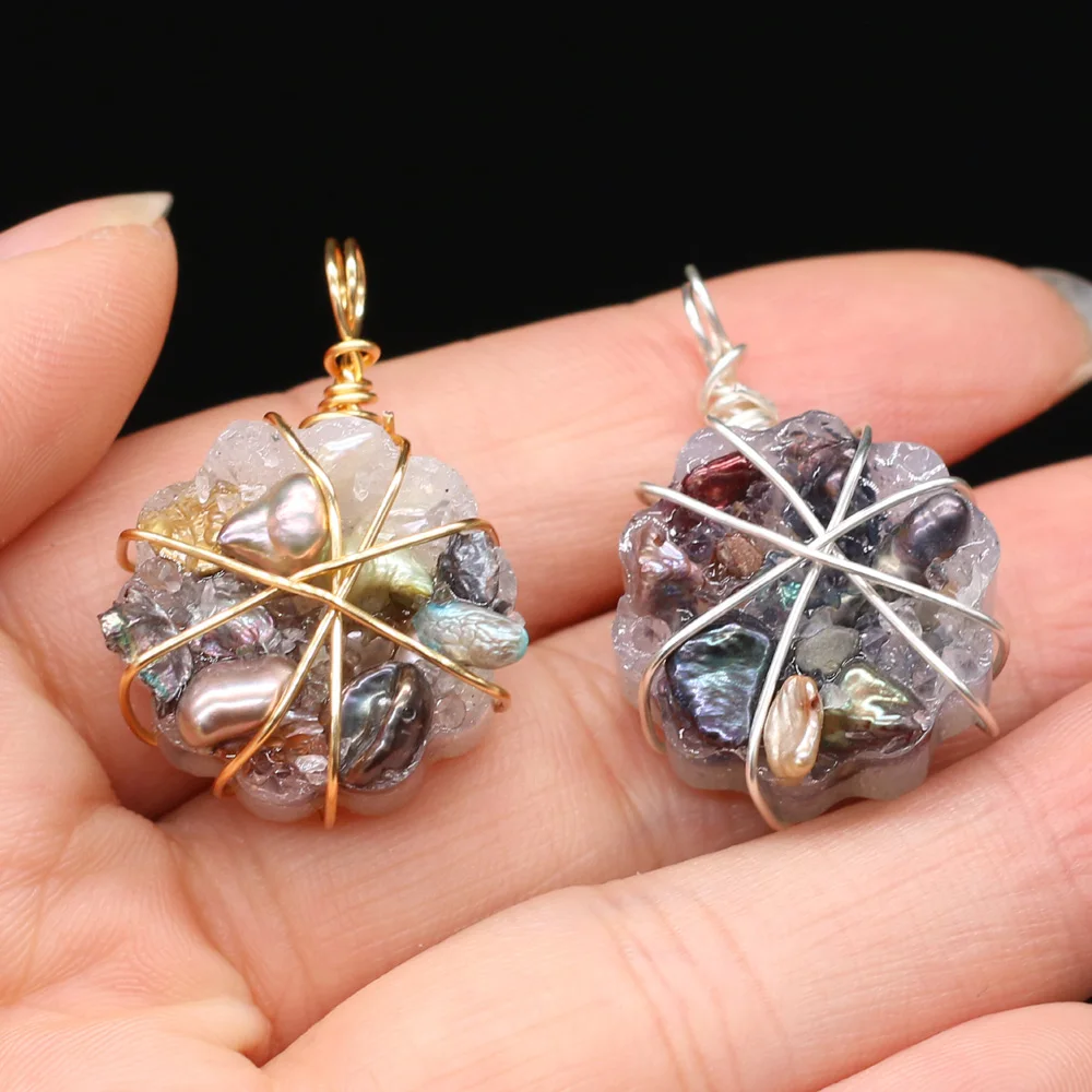 

Freshwater Pearl Pendant Copper Wire Winding Natural Pearls Quartz Charms for DIY Necklace Earring Necklace Making Jewelry Gift