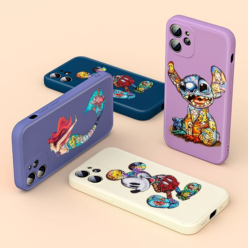 

Liquid Silicone Soft Cover Mickey Tattoo Cartoon For Apple iPhone 13 12 mini 11 8 7 6 XS XR SE 2020 Pro Max Plus Phone Case