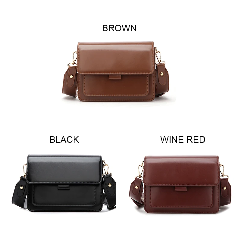

Women PU Leather Shoulder Bag Fashion Lady Messenger Bag Small Square Youth Female Daily Bag Wild Wide Shoulder Strap Black Red