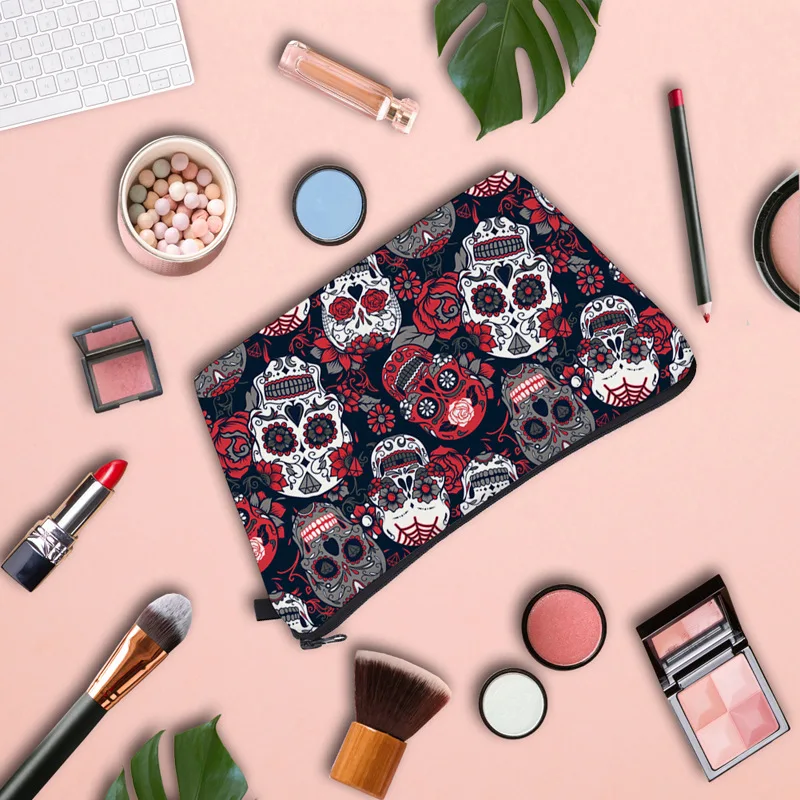 

Skull Print Black Cosmetic Bag Travel Storage Organizer for Cosmetics Vintage Floral Cute Bag Makeup Bags Cosmetic Bag