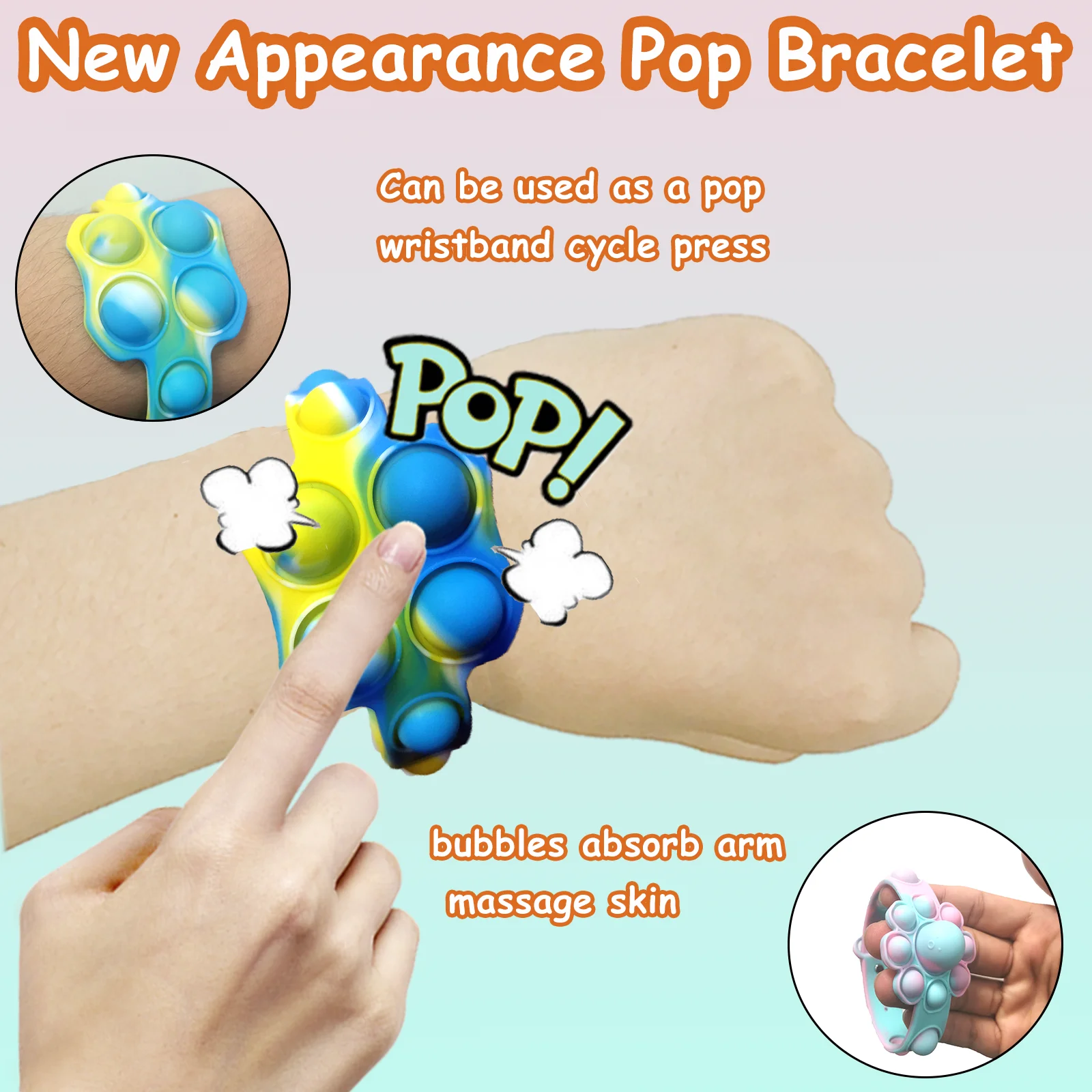 Pulsera Pop para ni&ntilde;os y adultos, brazalete de burbujas, usable, pulsera antiestr&eacute;s de Poppers, ayuda con autismo y TDAH-1