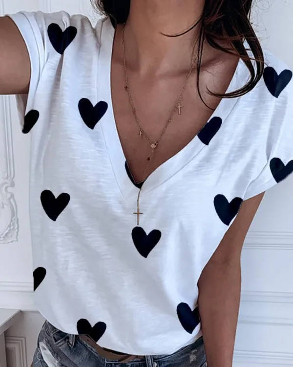 Женская футболка с принтом луны и звезд глубоким V-образным вырезом коротким