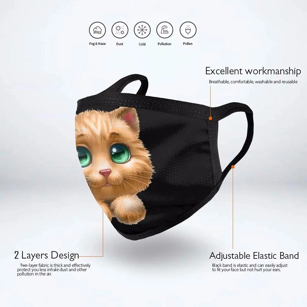 Маска для лица милый кот 3d печать рот моющиеся регулируемые бейсболки Mondkapjes Wasbaar
