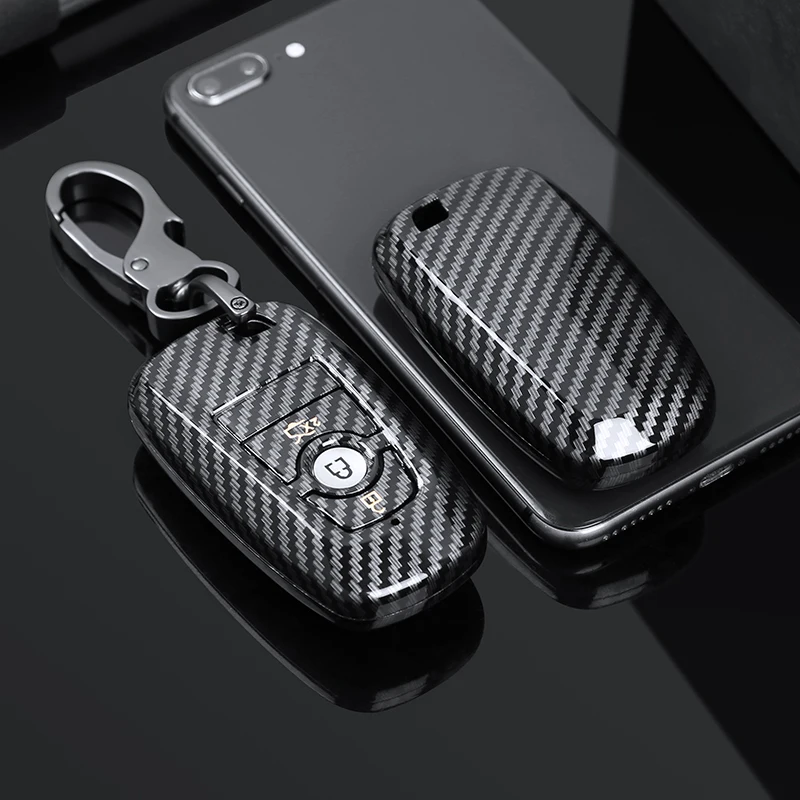 Чехол для ключей автомобиля из углеродного волокна ABS Ford Mustang 2018 EcoSport 3 4 кнопки
