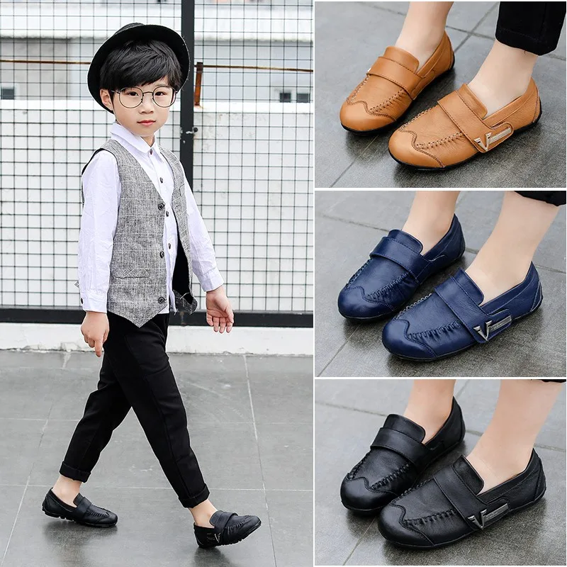 Туфли детские из натуральной кожи модная повседневная обувь на мягкой подошве в