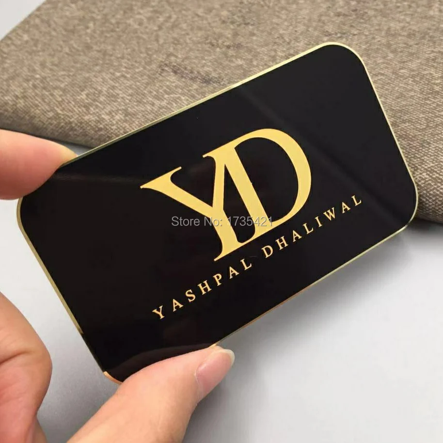 Custom Luxury Gold Reversed Etched Metal black Business Card