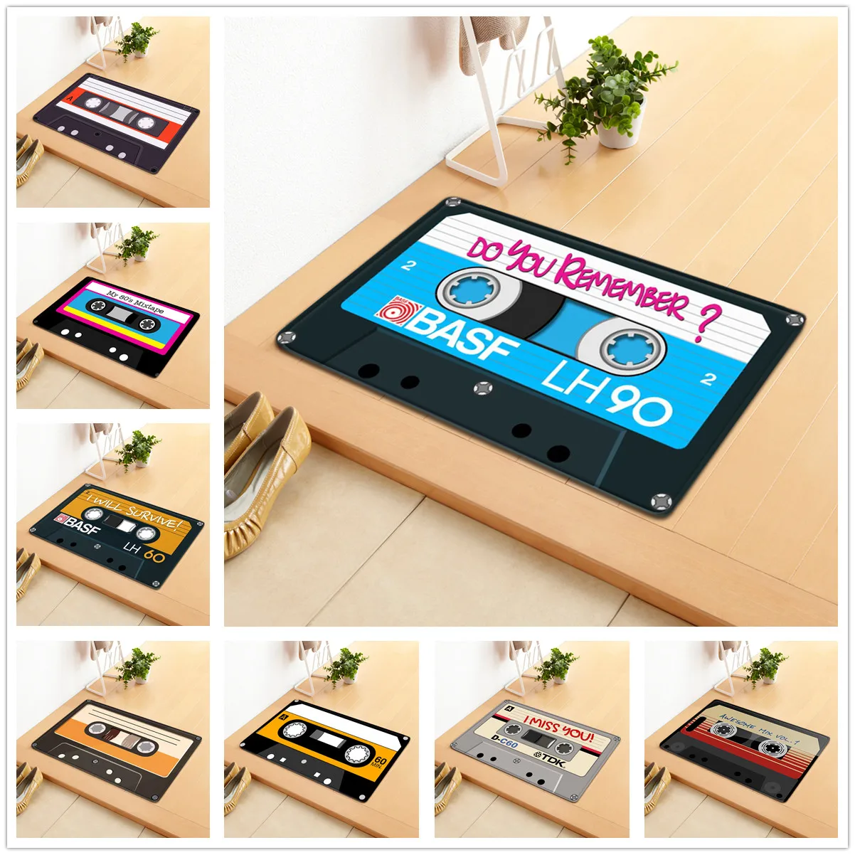 

Retro Music Tape Carpet Indoor Entrance Doormat Floor Mat Anti-slip Absorbent Kitchen Rugs Bathroom Toilet Mat Home Decorative
