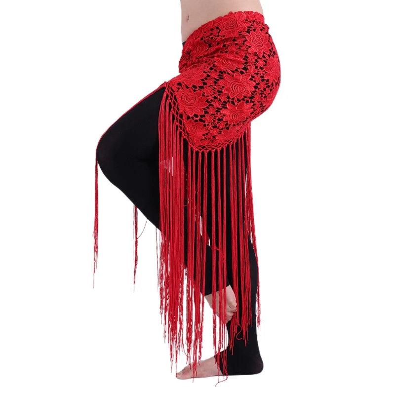 

Women Belly Dance Hollow Out Crochet Hip Scarf Long Fringe Tassels Triangle Shawl Waist Belt Beach Wrap Skirt Cover M6CD