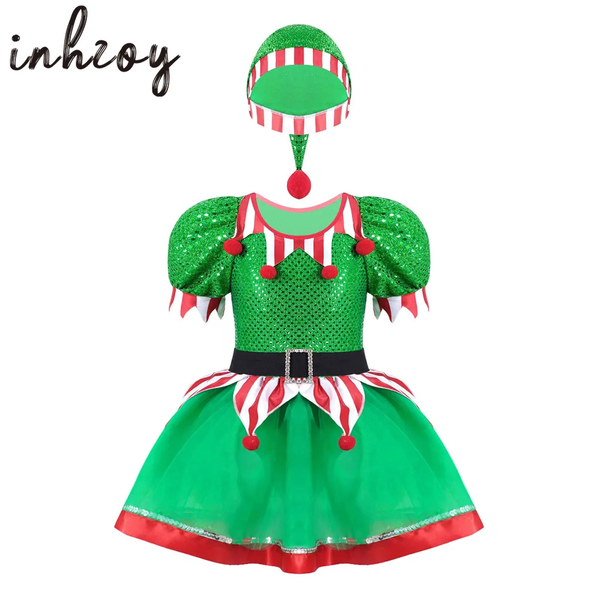 

Little Girls Elf Christmas Dress Kids Sequin New Year Festival Santa Clause Ballet Leotard Tutu Dress Xmas Fancy Party Dancewear