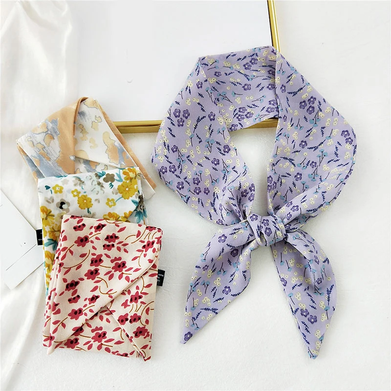 

New 95x5cm Women Multifunction Polyester Silk Scarf Elegant Stripes Printed Casual Satin Small Square Wraps Scarves Shawl