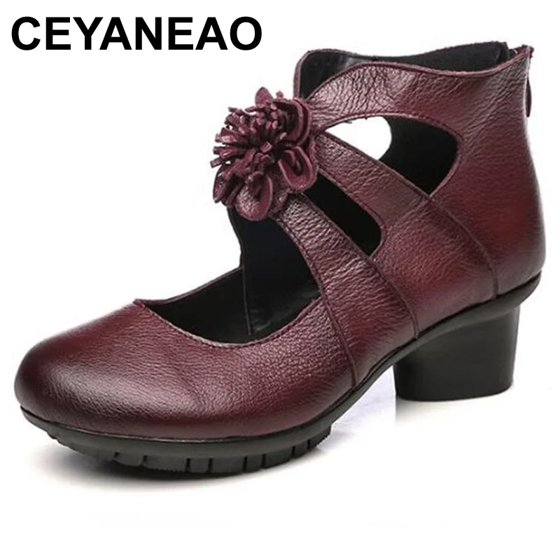 

CEYANEAONew famous Spring Flowers Genuine Leather Shoes Elegant Fashion Shoes Woman High Heel Shoes Soft Comfort Rome WomenE1943