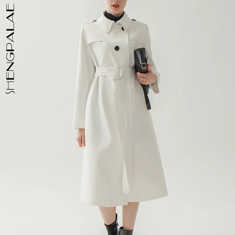 

SHENGPALAE простой однотонный тренч для женщин 2021 свободный однобортный Тренч со шнуровкой на талии с длинным рукавом ветровка для женщин