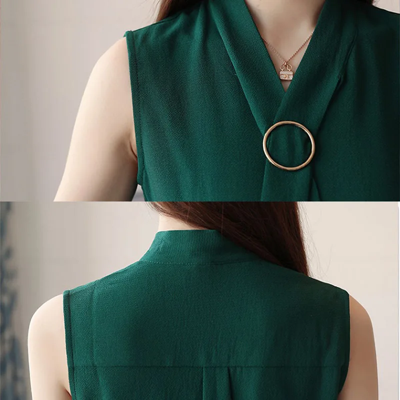 Модные летние женские топы без рукавов блузки женская рубашка с V-образным