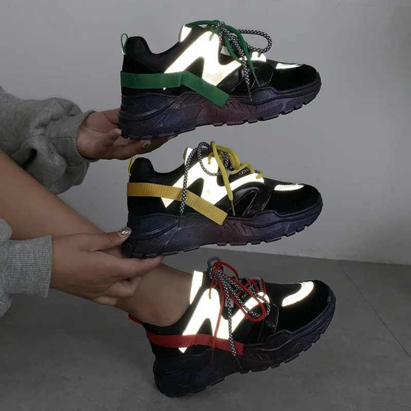 Светоотражающие кроссовки на платформе женская Вулканизированная обувь