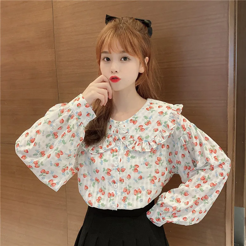 

blusas mujer de moda Shirts Streetwear Women's Clothing spring fall Blouses Chic Korean Fashion Lady peter pan collar sweet Tops