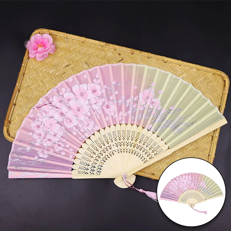 

Vintage Bamboo Plum Blossom Folding Hand Held Flower Fan Chinese Dance Party Pocket Gifts Wedding Colorful Chinese Fans 2021 New