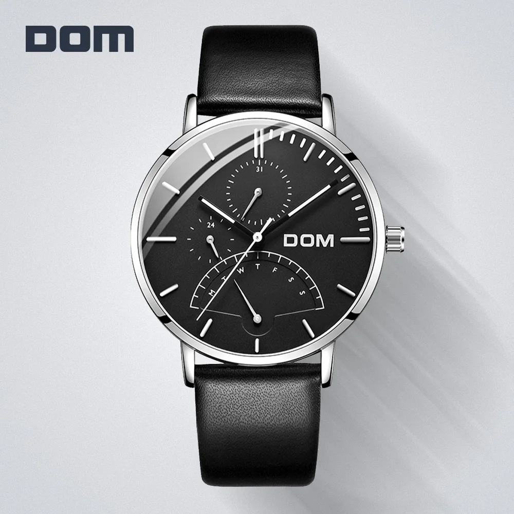 DOM Элитный бренд Для мужчин творческие спортивные часы кварцевые с кожаным