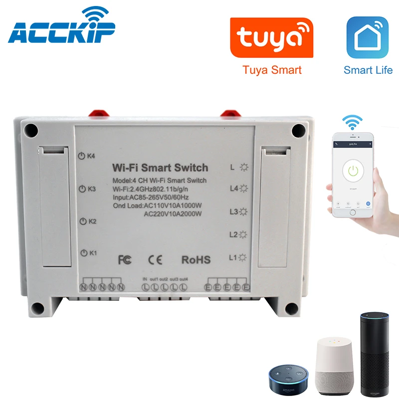 4CH умный Wifi переключатель светильник 4 банды 3 режима работы Inching Interlock дом с Alexa для