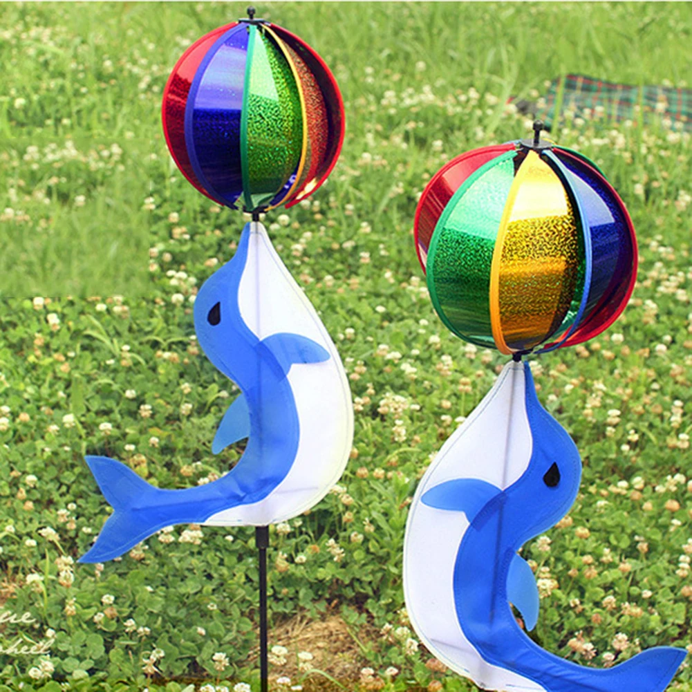 

Outdoor camping wind spinner colorful windmill rainbow cute cartoon animal dolphin children's toy yard party decorations