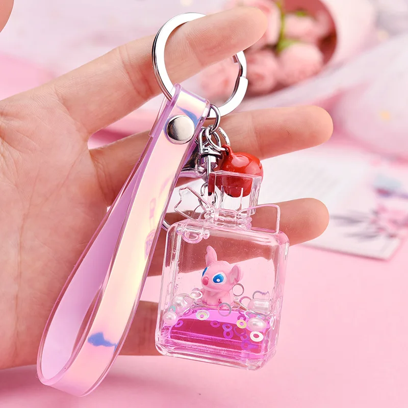 

Disney Liquid Quicksand Lilo & Stitch Cute Stitch Angel Toys for Children Sweet Cute Bell Key Chain Fashion Women Keychain Gifts