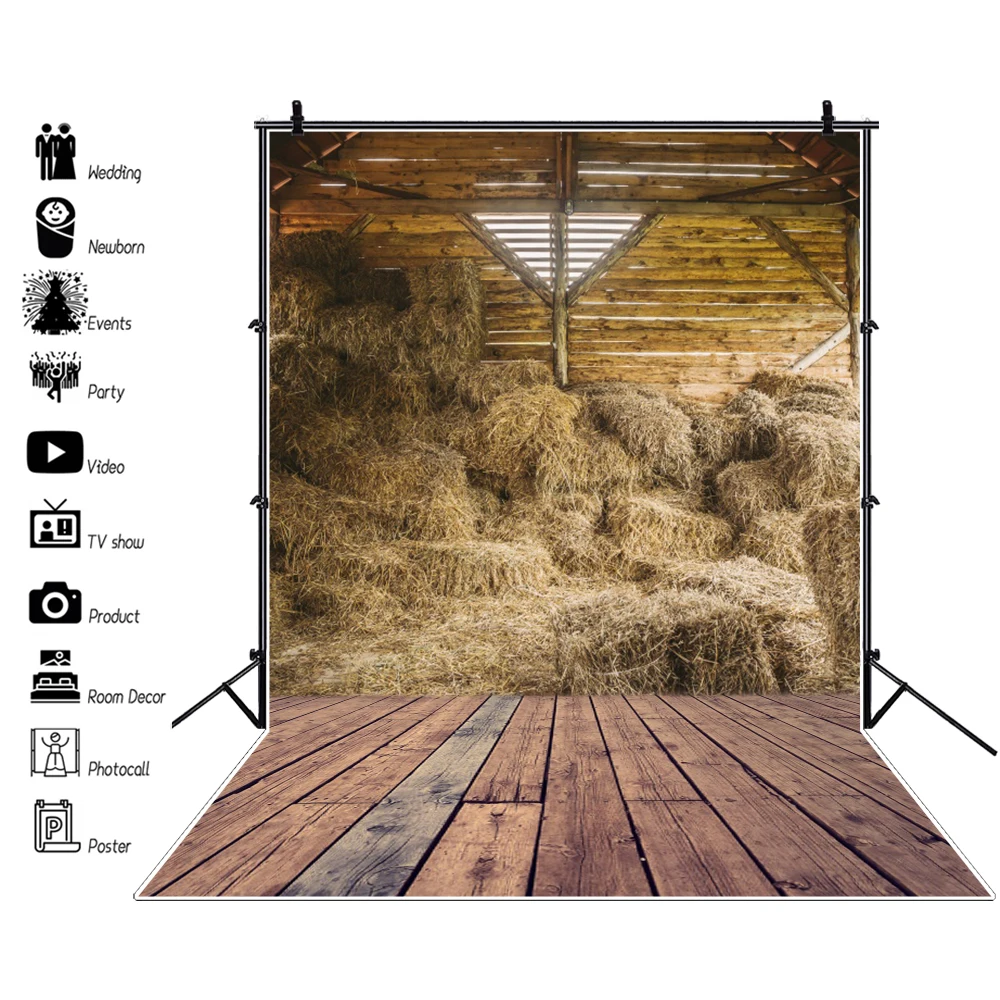 

Vinyl Backgrounds Rural Farm Haystack Warehouse Wooden Floor Baby Newborn Kid Party Portrait Interior Photo Backdrop Photophone