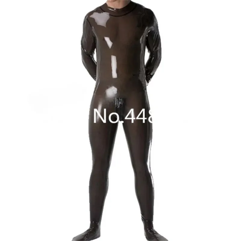 

Fashion Full Body Latex Catsuit Men Sexy Fetish Rubber Club Bodysuits Costume with Crotch Zip Plus Size teddies lingerie
