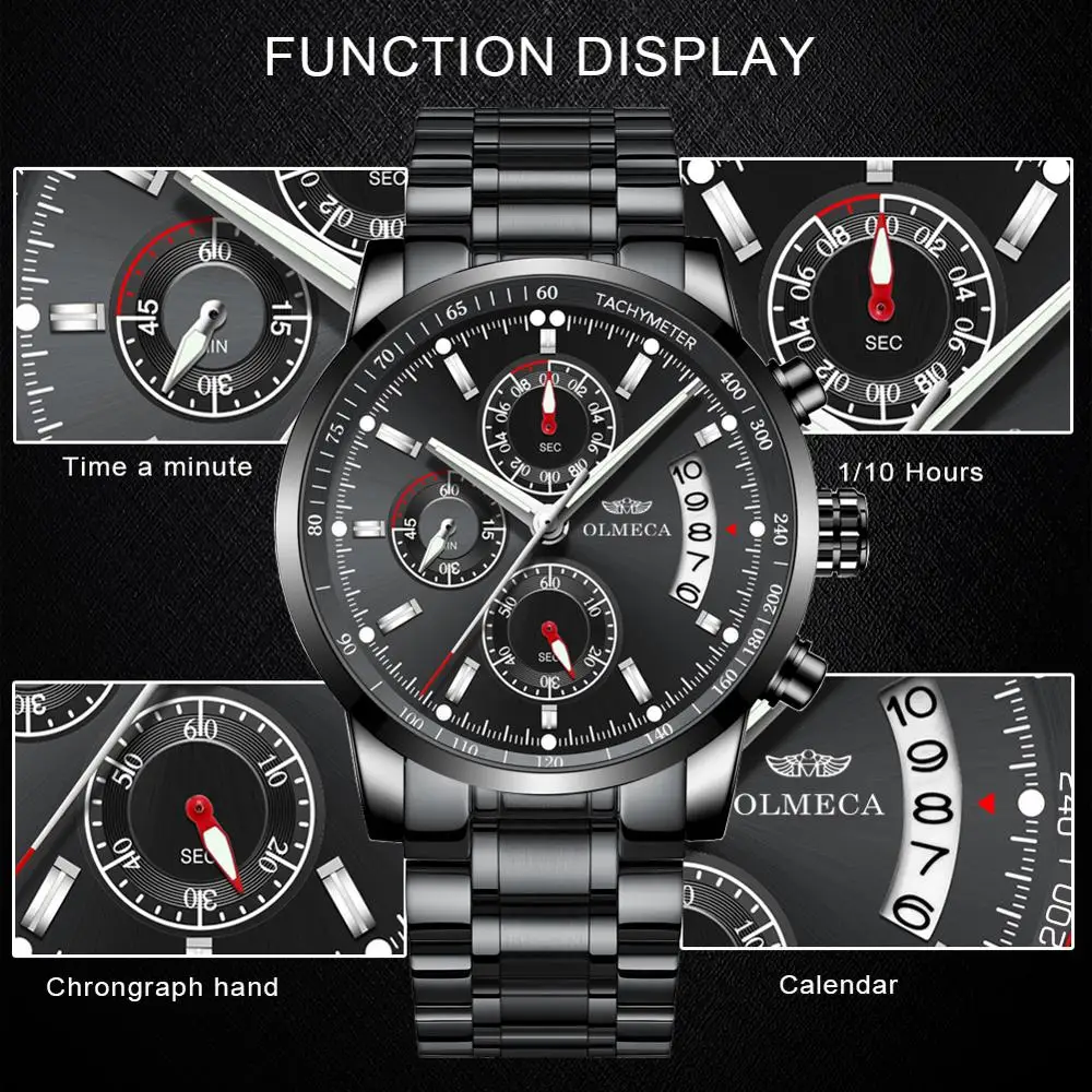

OLMECA Casual Clock Waterproof Watches Sport Watches For Men Chronograph Wrist Watch Fashion Relogio Masculino Stainless Steel